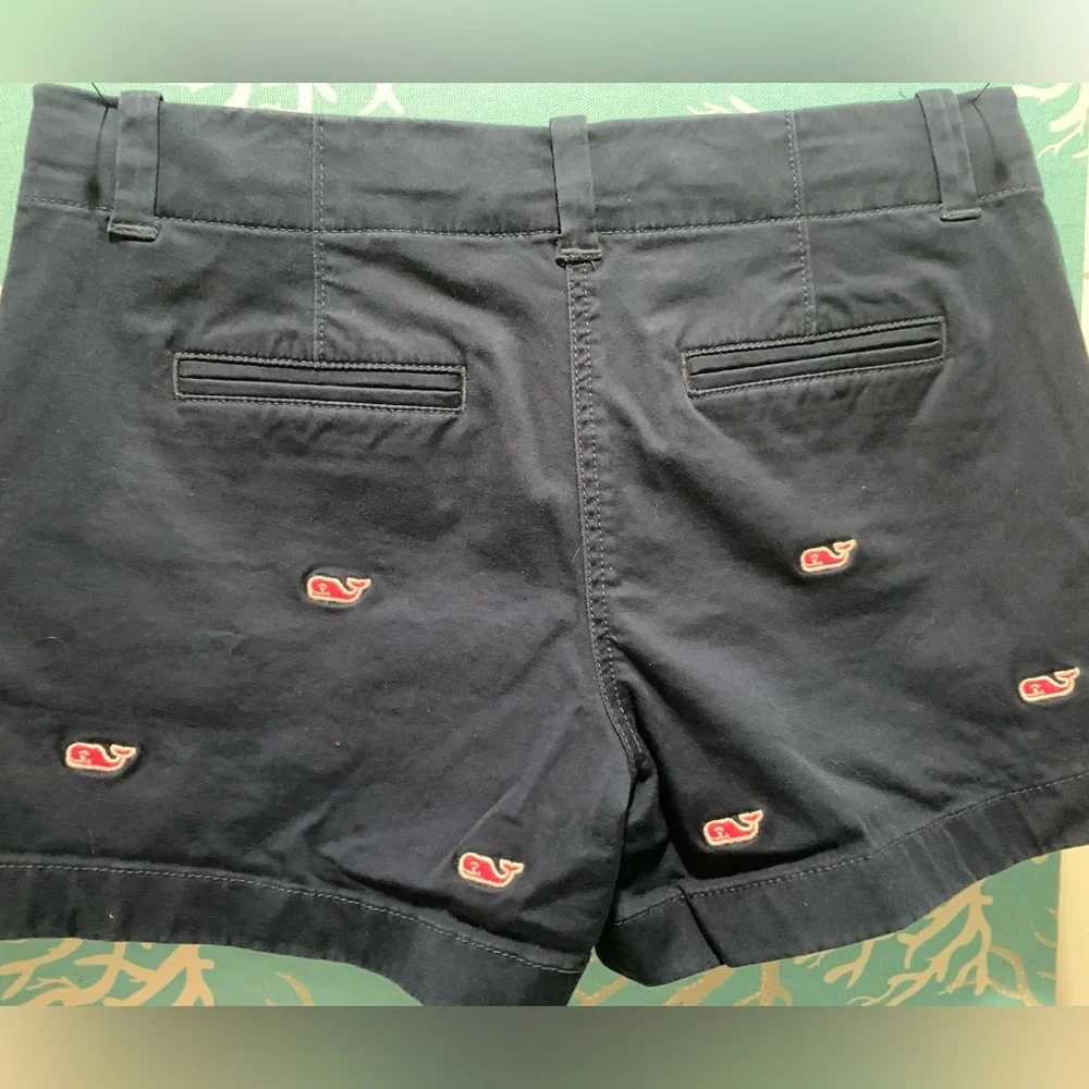 Vineyards Vines, Navy blue shorts with pink embroidered wales. - Picture 3 of 5